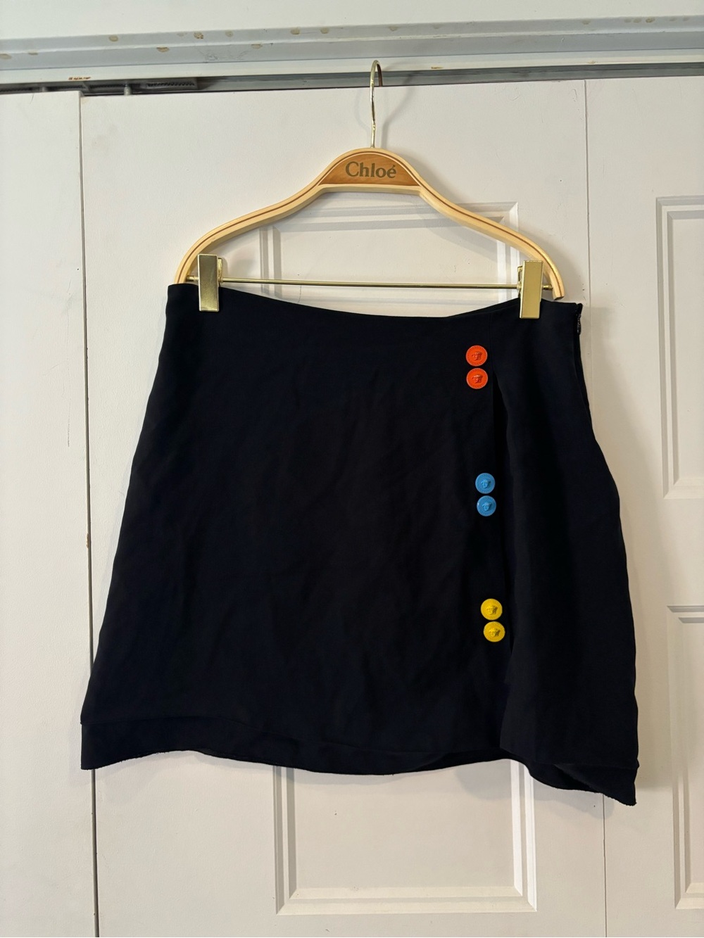 Versace Black Mini Skirt with Multicolor Accent Buttons size S /XS